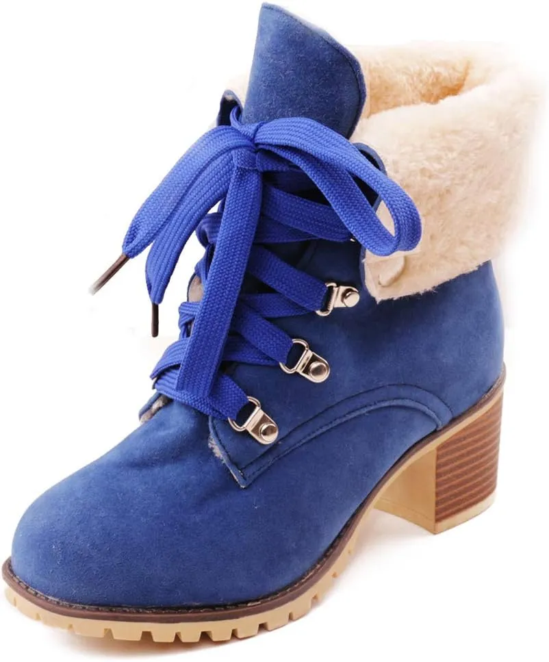 SO SIMPOK Womens Lace Up Fur Winter Snow Boots Block Heel Ankle Boots Warm Suede Outdoor Chunky Heel Booties