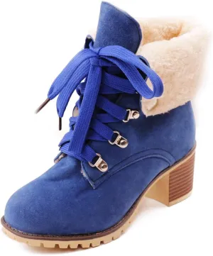 SO SIMPOK Womens Lace Up Fur Winter Snow Boots Block Heel Ankle Boots Warm Suede Outdoor Chunky Heel Booties