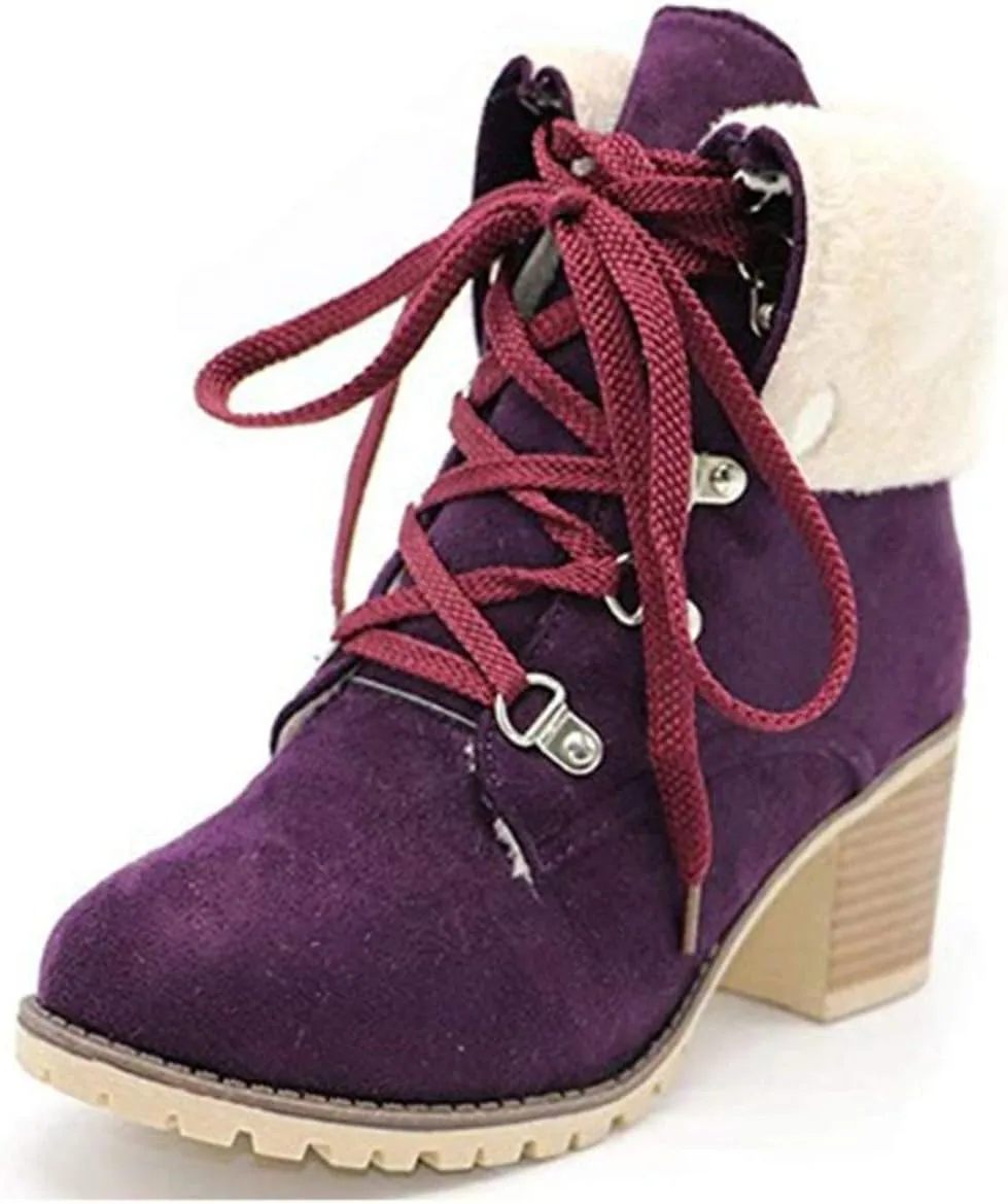 SO SIMPOK Womens Lace Up Fur Winter Snow Boots Block Heel Ankle Boots Warm Suede Outdoor Chunky Heel Booties