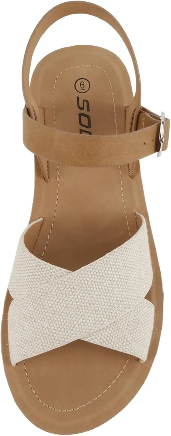 Soda CHESTER ~ Women Flat Sandals Flatform Ankle Buckle Criss Cross Band Straps Sandals Shoes