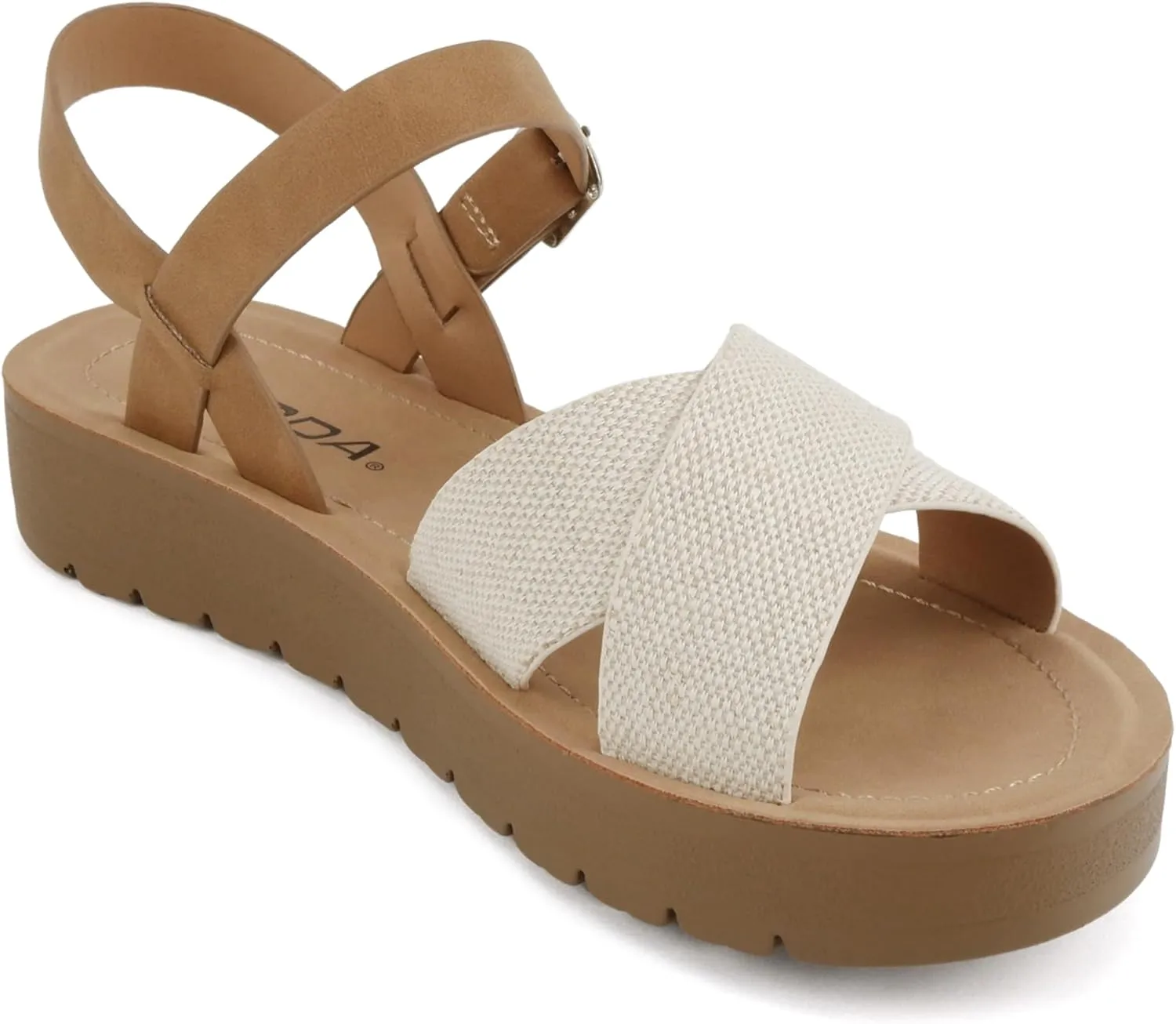 Soda CHESTER ~ Women Flat Sandals Flatform Ankle Buckle Criss Cross Band Straps Sandals Shoes