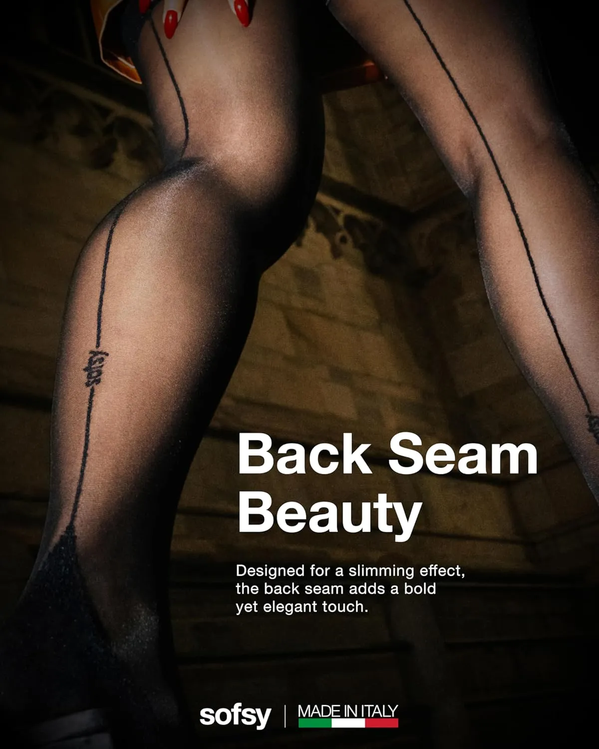 sofsy Ultra-Soft Backseam Sheer Tights for Women [Made in Italy] 20D Pantyhose with Reinforced Toes