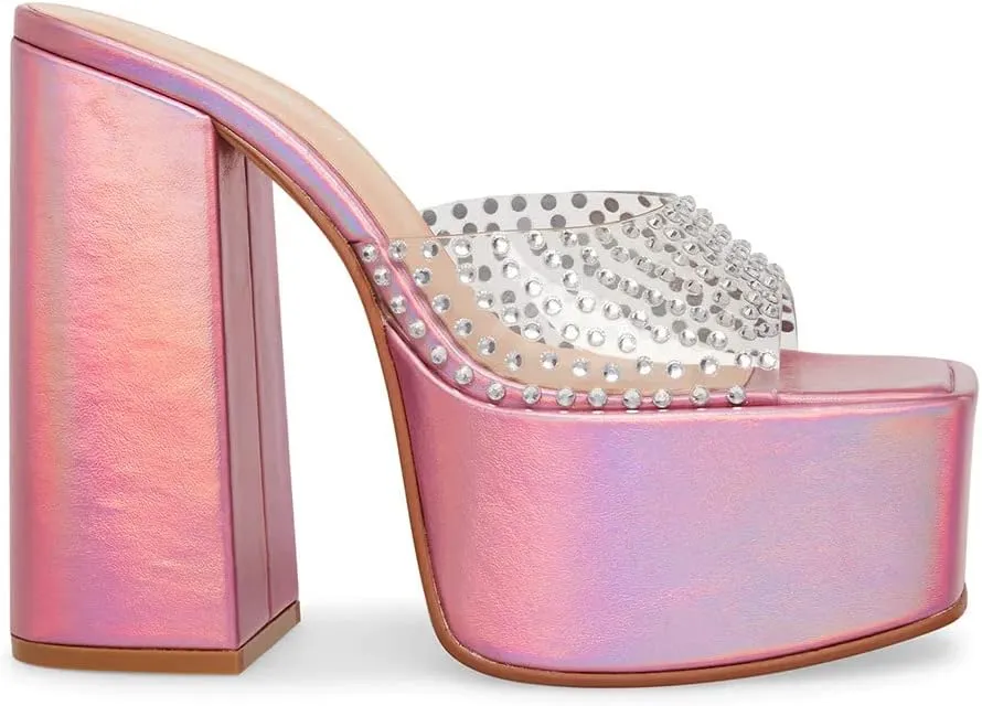 Steve Madden Womens Ruby Embellished Slip-On Platform Sandals