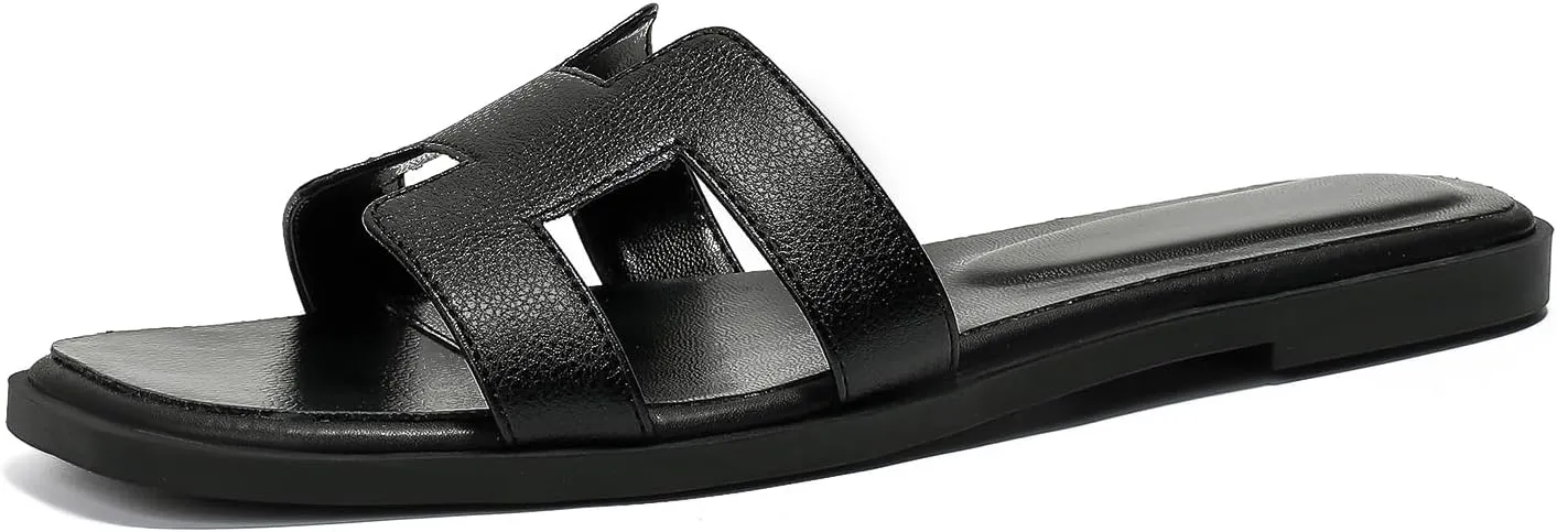 Stratuxx Kaze Womens Flat Sandals Flat Slide Sandals White,Black, Brown,Metallic Flat Sandals Leopard