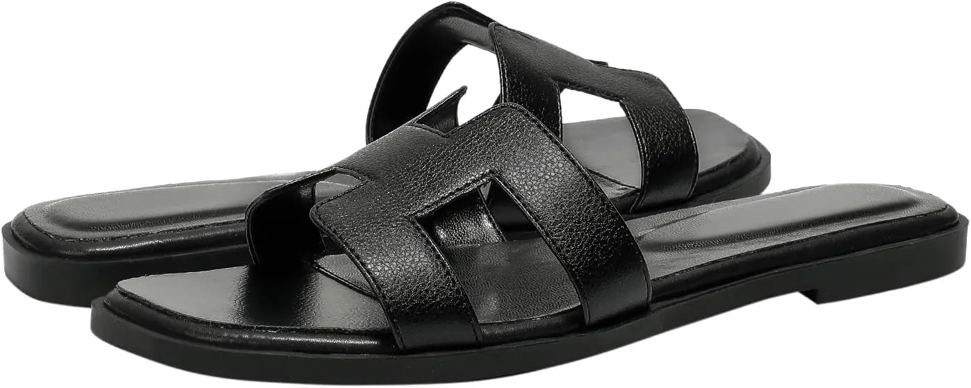 Stratuxx Kaze Womens Flat Sandals Flat Slide Sandals White,Black, Brown,Metallic Flat Sandals Leopard