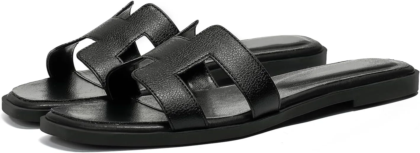 Stratuxx Kaze Womens Flat Sandals Flat Slide Sandals White,Black, Brown,Metallic Flat Sandals Leopard