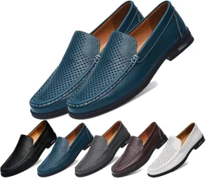 Stylish Men's Leather Slip-On Loafers - Elegant Round Toe Casual Dress Shoes for Office, Driving, and Special Occasions. Luxurious Comfort with Breathable Soft Soles