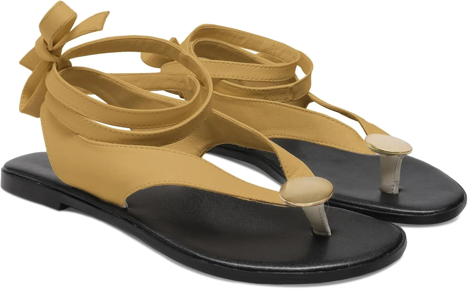 Suede Flat Sandals for Women Cute Ankle Strappy Thong Sandals Ladies Summer Dress Flip Flops with Metal Circular