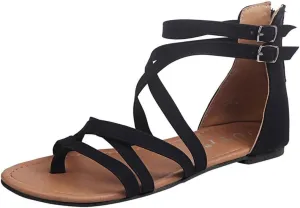 Summer Flats Sandals for Women 2025 Gladiator Strap Open Toe Hollow Out Breathable Summer Casual Fashion Comfortable Beach Walking Shoes Fisherman Thong Cross Strappy Sandals