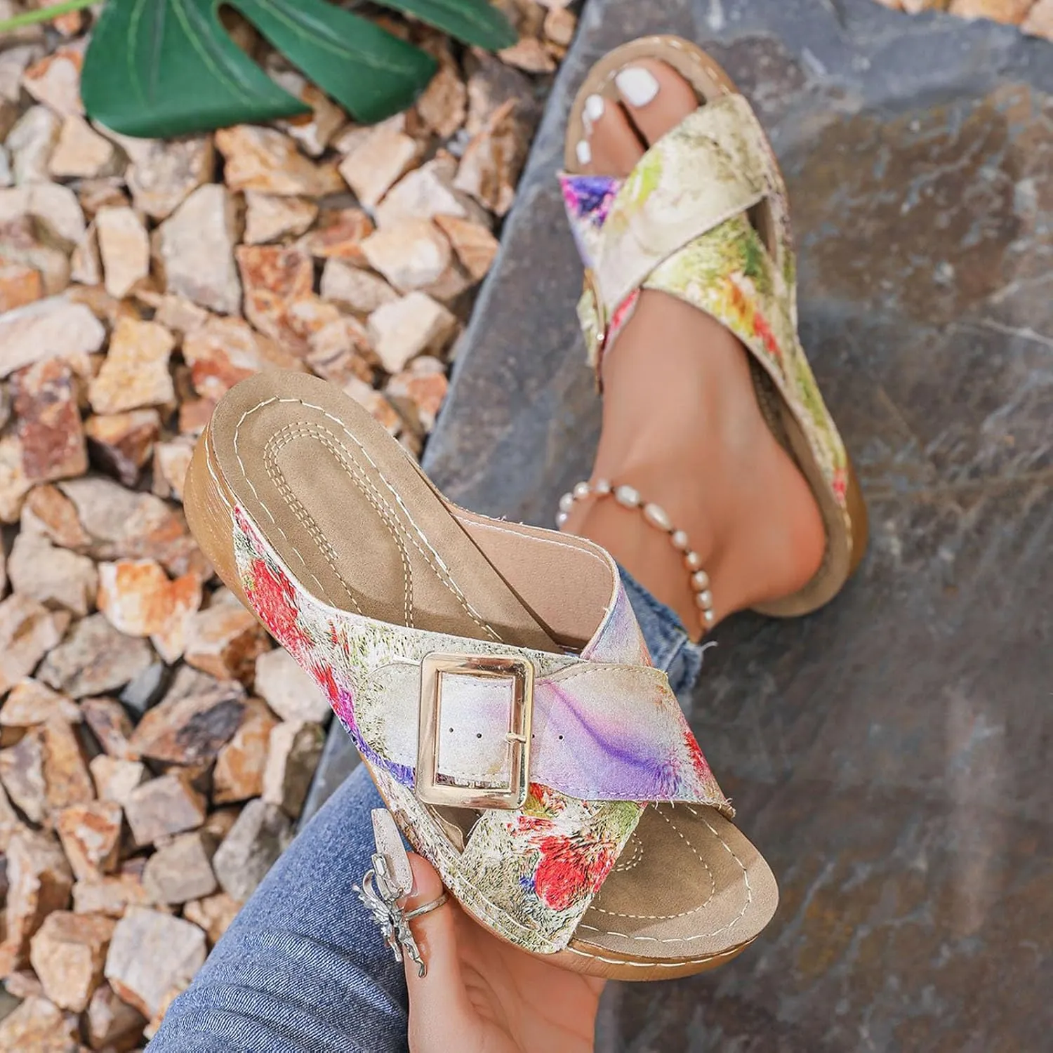 Summer Flip Flops For Women Comfy Platform Shoes Strappy Cute Slide On Shoes Wedges Sandals For Women