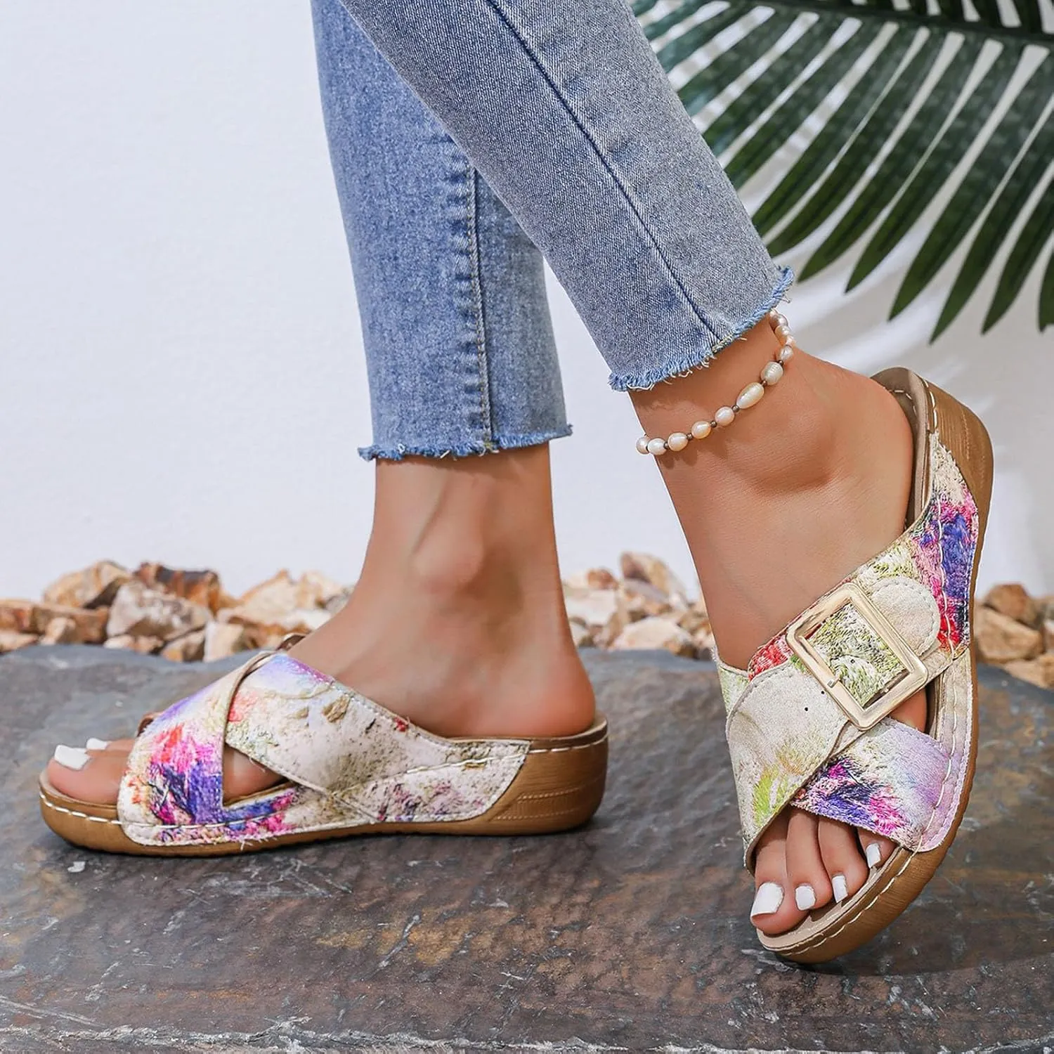Summer Flip Flops For Women Comfy Platform Shoes Strappy Cute Slide On Shoes Wedges Sandals For Women