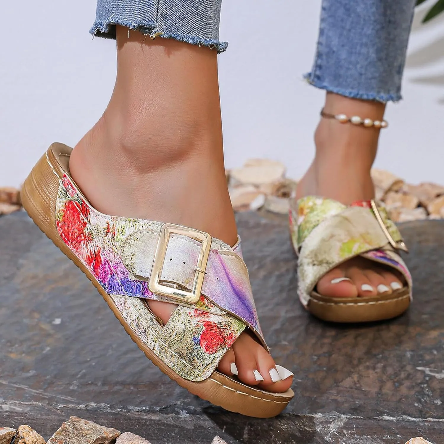 Summer Flip Flops For Women Comfy Platform Shoes Strappy Cute Slide On Shoes Wedges Sandals For Women