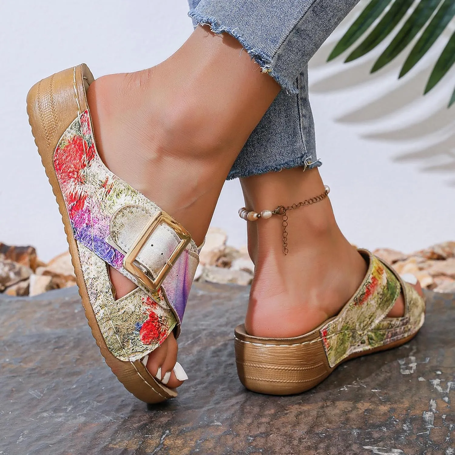 Summer Flip Flops For Women Comfy Platform Shoes Strappy Cute Slide On Shoes Wedges Sandals For Women