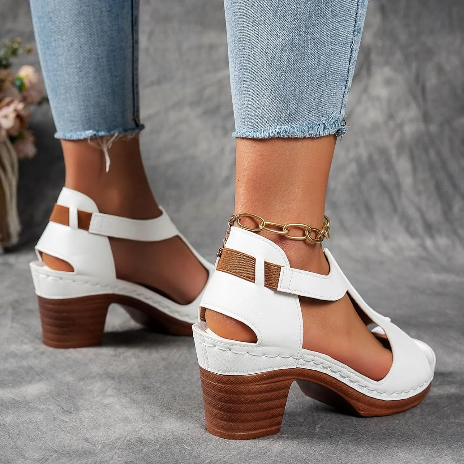 Summer Sandals for Women 2025 Dressy Platform Chunky Heel Ankle Strap Wedges Casual Hollow Out Open Toe Block Heels Comfortable Sandal Work Sandals Office Breathable Shoes