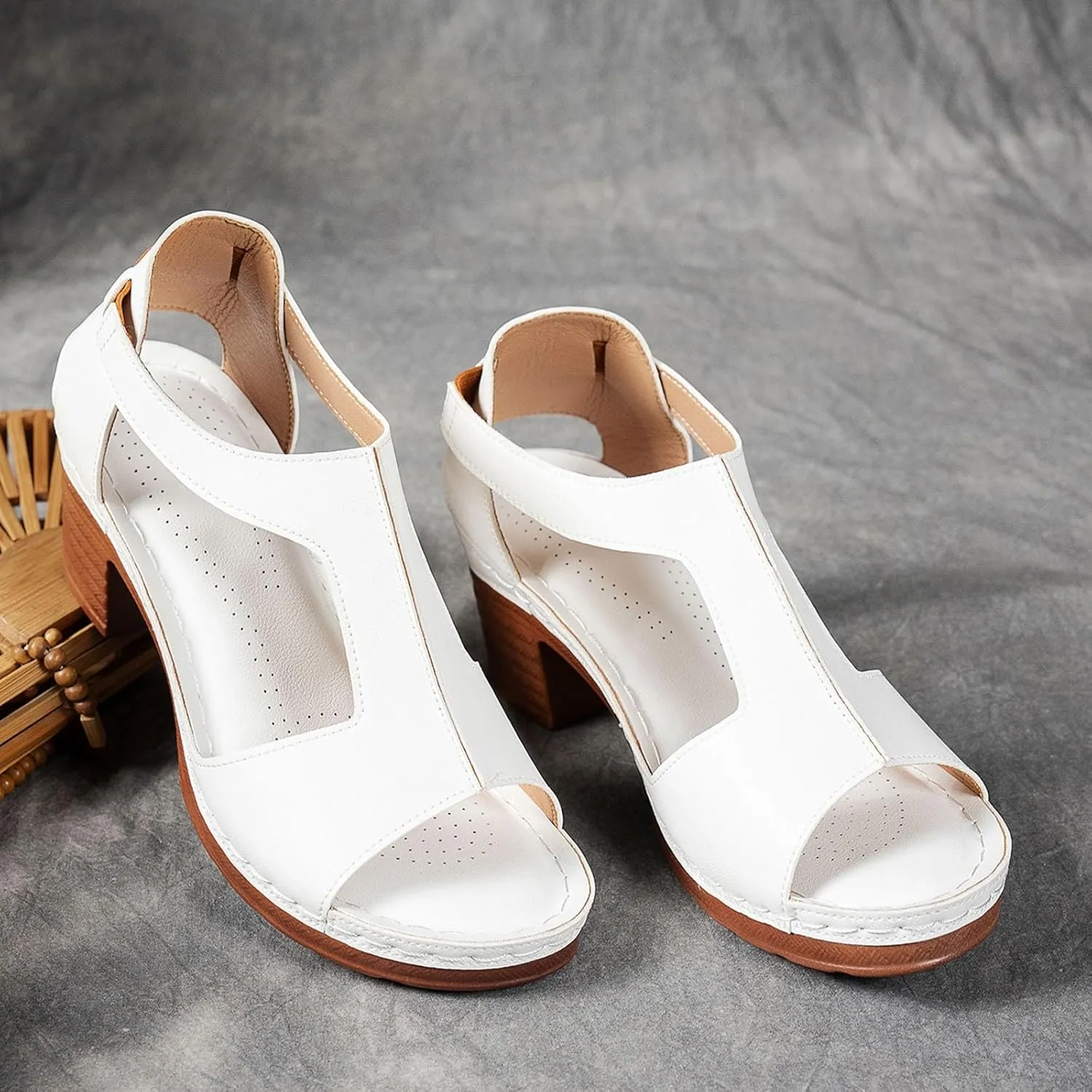 Summer Sandals for Women 2025 Dressy Platform Chunky Heel Ankle Strap Wedges Casual Hollow Out Open Toe Block Heels Comfortable Sandal Work Sandals Office Breathable Shoes
