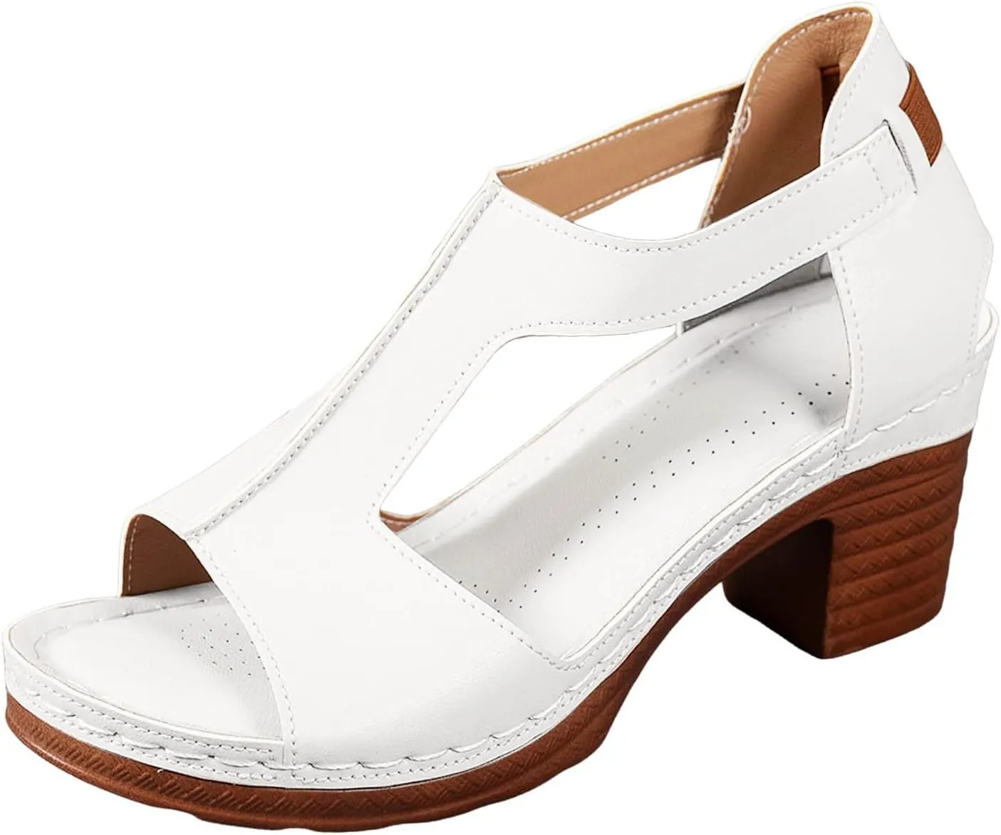 Summer Sandals for Women 2025 Dressy Platform Chunky Heel Ankle Strap Wedges Casual Hollow Out Open Toe Block Heels Comfortable Sandal Work Sandals Office Breathable Shoes