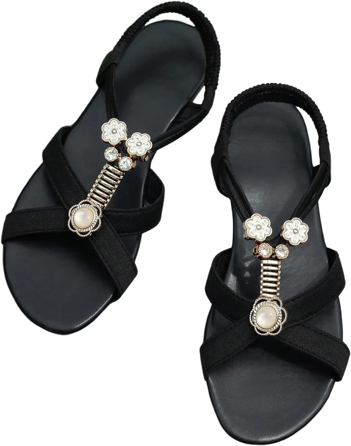SweatyRocks Women's Rhinestone Crisscross Sandals Boho Flat Sandals with Back Strap
