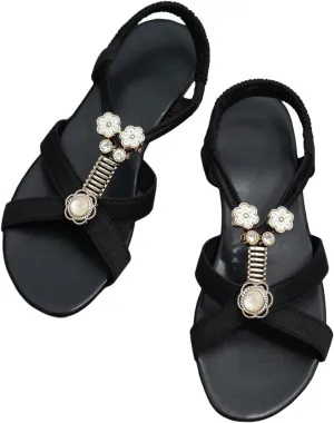 SweatyRocks Women's Rhinestone Crisscross Sandals Boho Flat Sandals with Back Strap