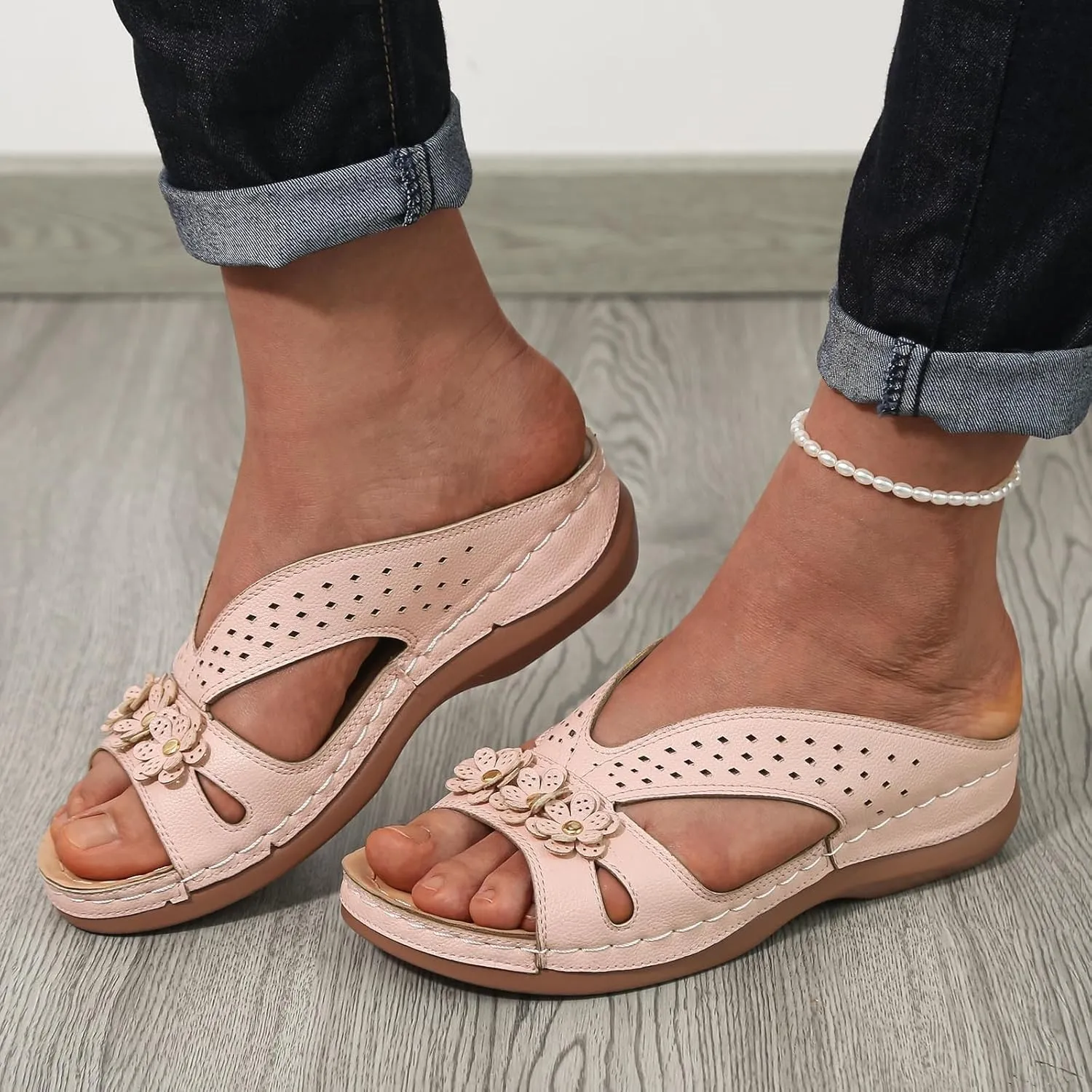 Temperament Wedge Sandals for Women Lightweight Memory Foam Sandals Arch Support Walking Wedges Sandals for Women Tan