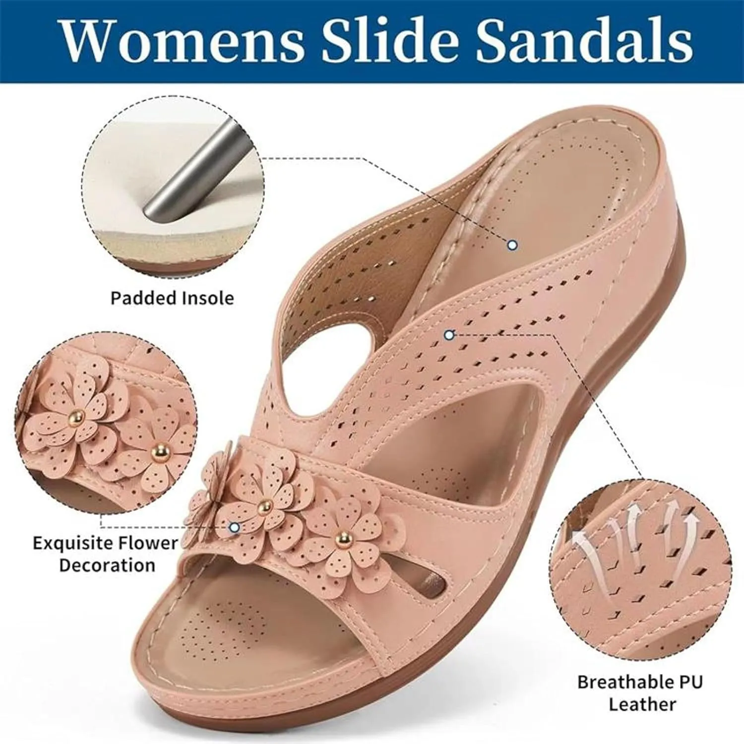 Temperament Wedge Sandals for Women Lightweight Memory Foam Sandals Arch Support Walking Wedges Sandals for Women Tan