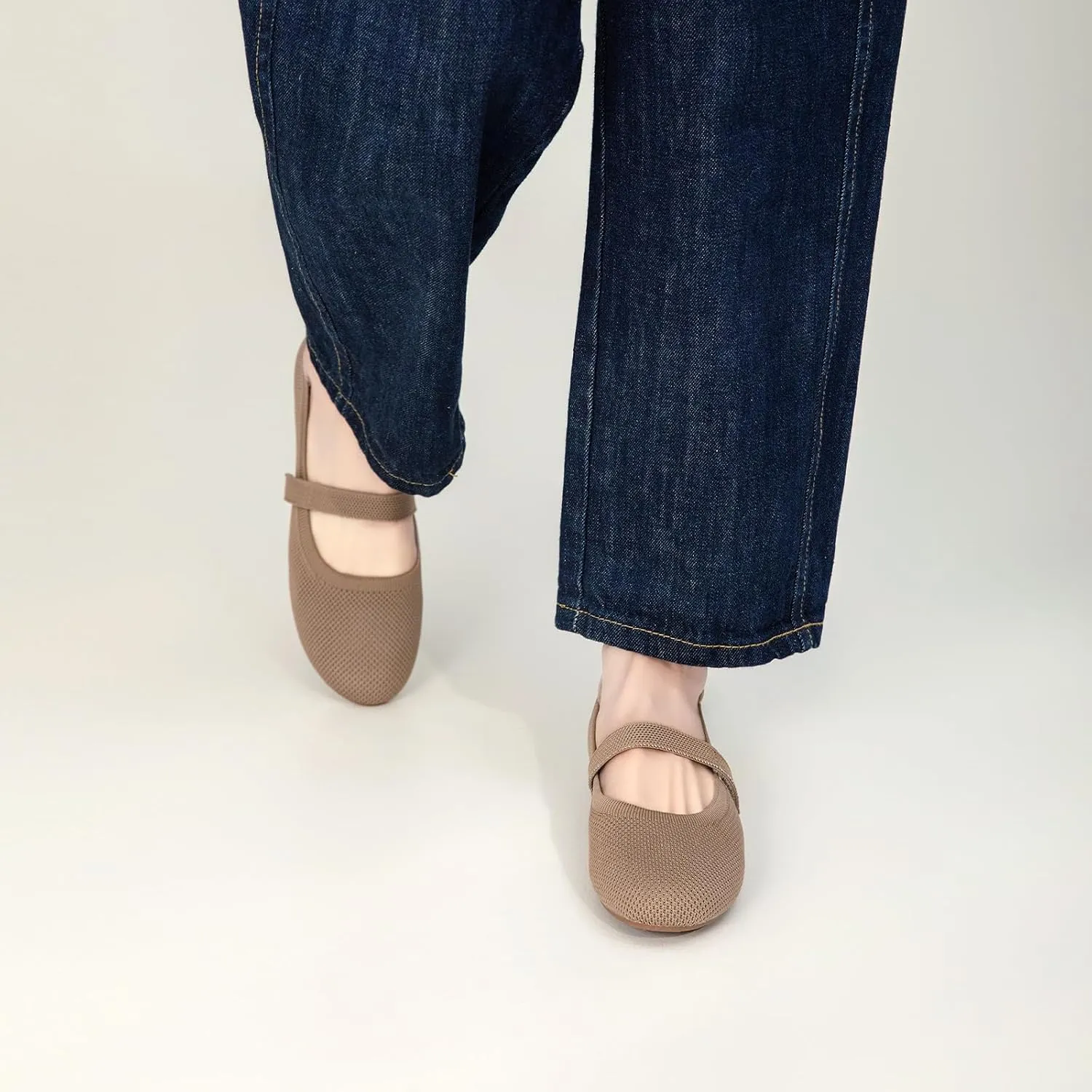 Tilocow Womens Ballet Flats Round Toe Knit Mary Jane Shoes Comfortable Dressy Flats for Women Casual Adjustable Strap Slip On Shoes