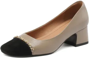 TinaCus Genuine Leather Handmade Cap Toe Low Chunky Heels Women's Elegant Loafers Shoes