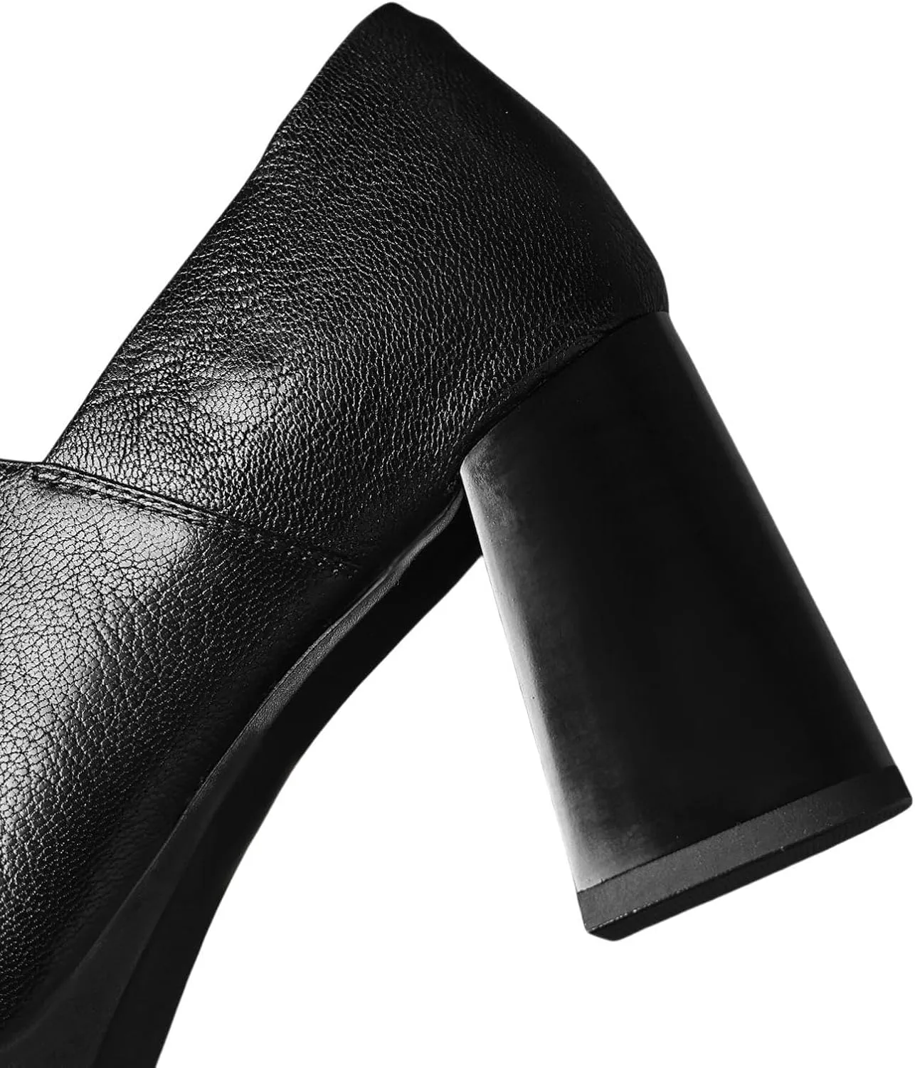 TinaCus Women's Genuine Leather Slip-on Pointed Toe High Block Heel Loafers Pumps Shoes