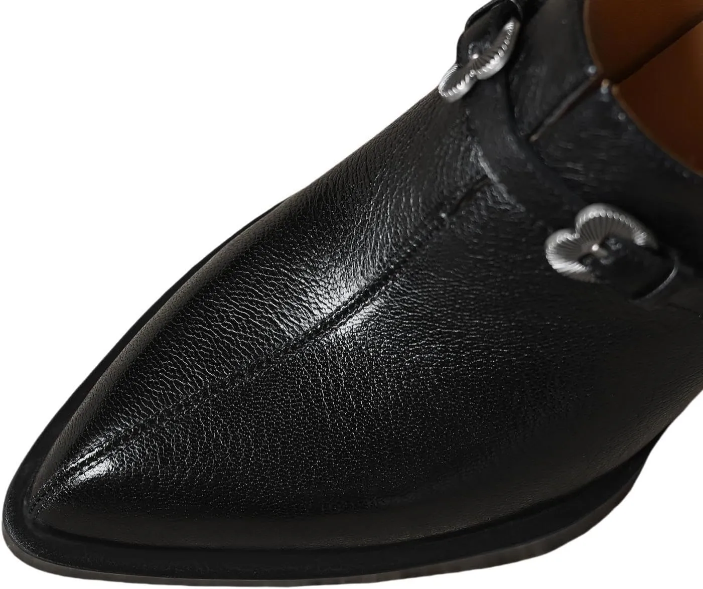 TinaCus Women's Genuine Leather Slip-on Pointed Toe High Block Heel Loafers Pumps Shoes