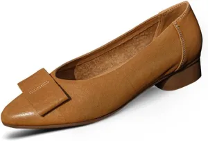 TinaCus Women's Soft Leather Round Toe Bowknot Slip-on Chunky Heel Casual Loafers Shoes