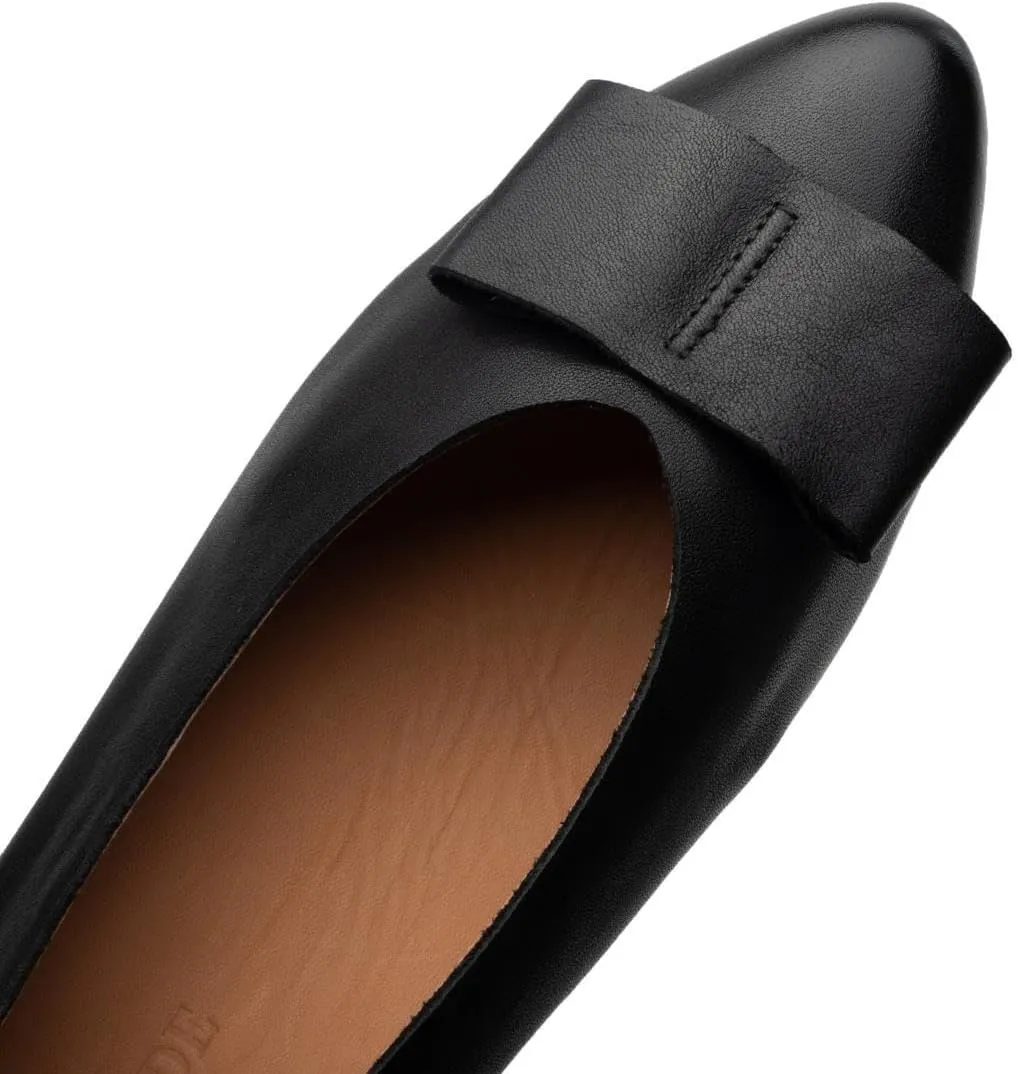 TinaCus Women's Soft Leather Round Toe Bowknot Slip-on Chunky Heel Casual Loafers Shoes