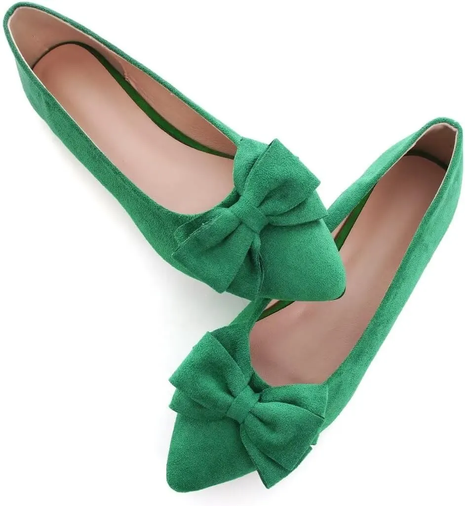 TN TANGNEST Women's Summer Dress Flats - Comfortable Pointed Toe Bowknot Ballet Shoes for Woman - Soft Suede Driving Flats