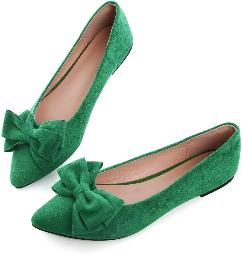 TN TANGNEST Women's Summer Dress Flats - Comfortable Pointed Toe Bowknot Ballet Shoes for Woman - Soft Suede Driving Flats