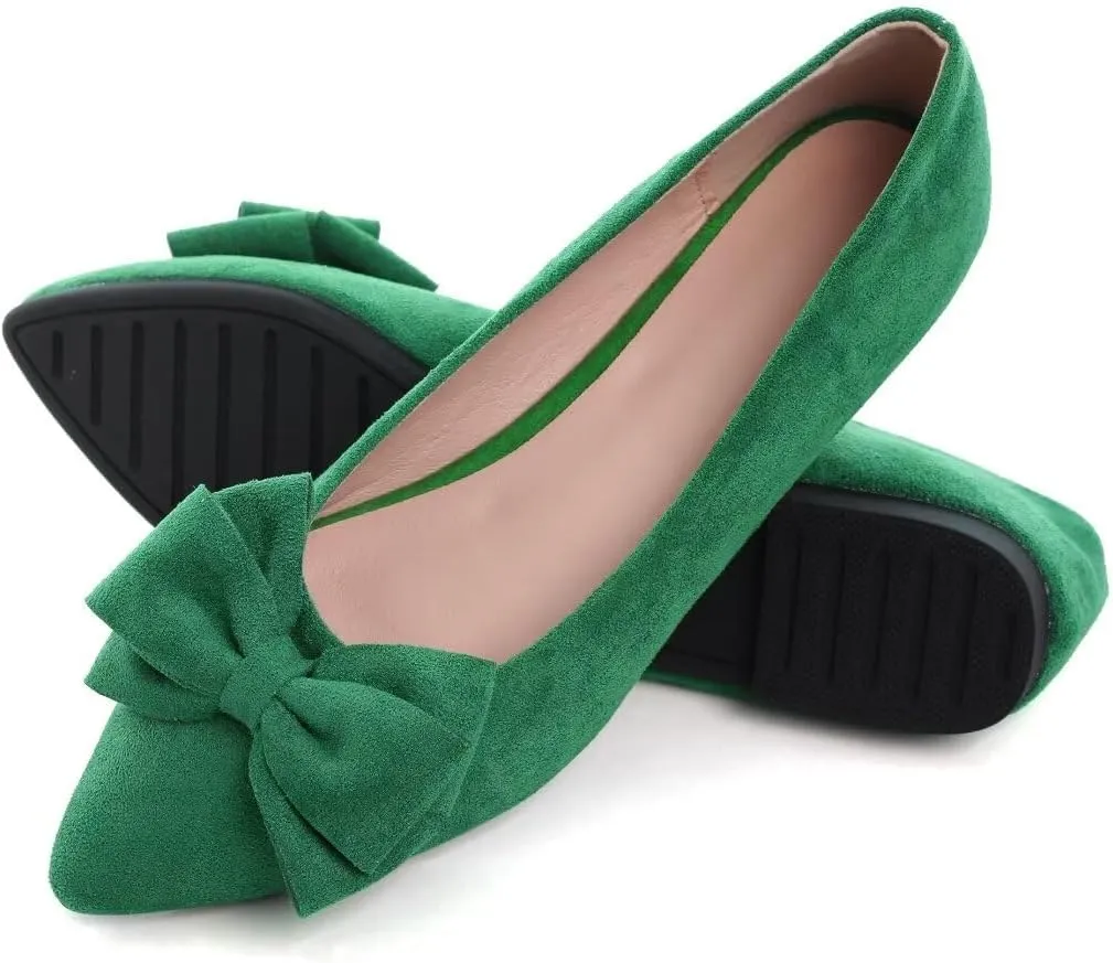 TN TANGNEST Women's Summer Dress Flats - Comfortable Pointed Toe Bowknot Ballet Shoes for Woman - Soft Suede Driving Flats