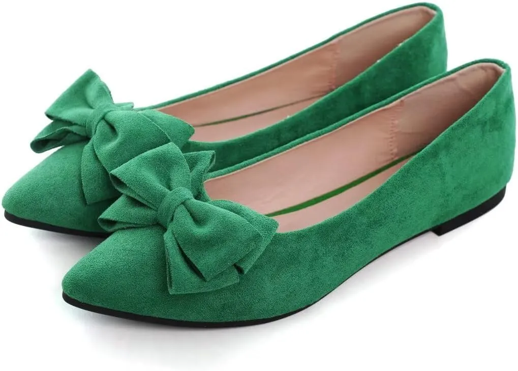 TN TANGNEST Women's Summer Dress Flats - Comfortable Pointed Toe Bowknot Ballet Shoes for Woman - Soft Suede Driving Flats