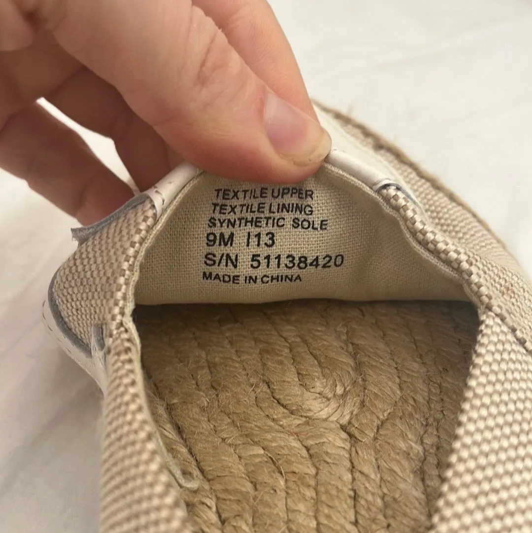 Tori Burch Beige Tweed Espadrilles with Ivory Leather Monogram -- Size 9M