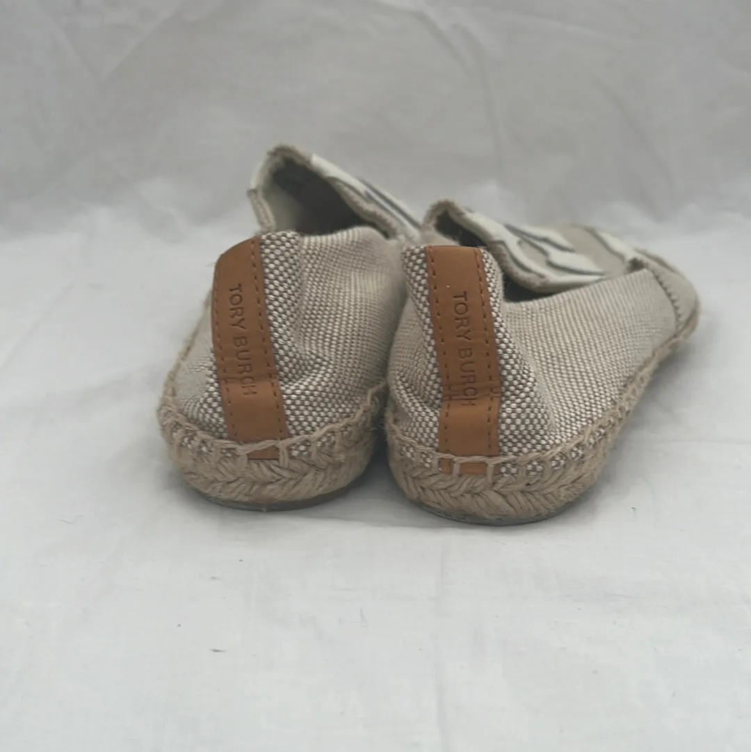 Tori Burch Beige Tweed Espadrilles with Ivory Leather Monogram -- Size 9M