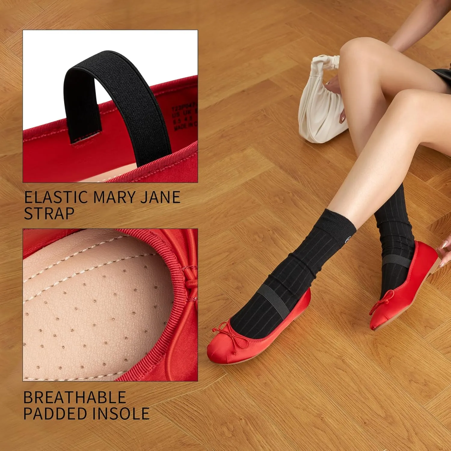 Trary Ballet Flats for Women, Mary Jane Shoes Women, Women's Flats, Round Toe Flats Shoes Women, Comfortable Flats Shoes for Women, Cute Bowknot Dress Shoes, Elastic Straps Mary Janes for Women