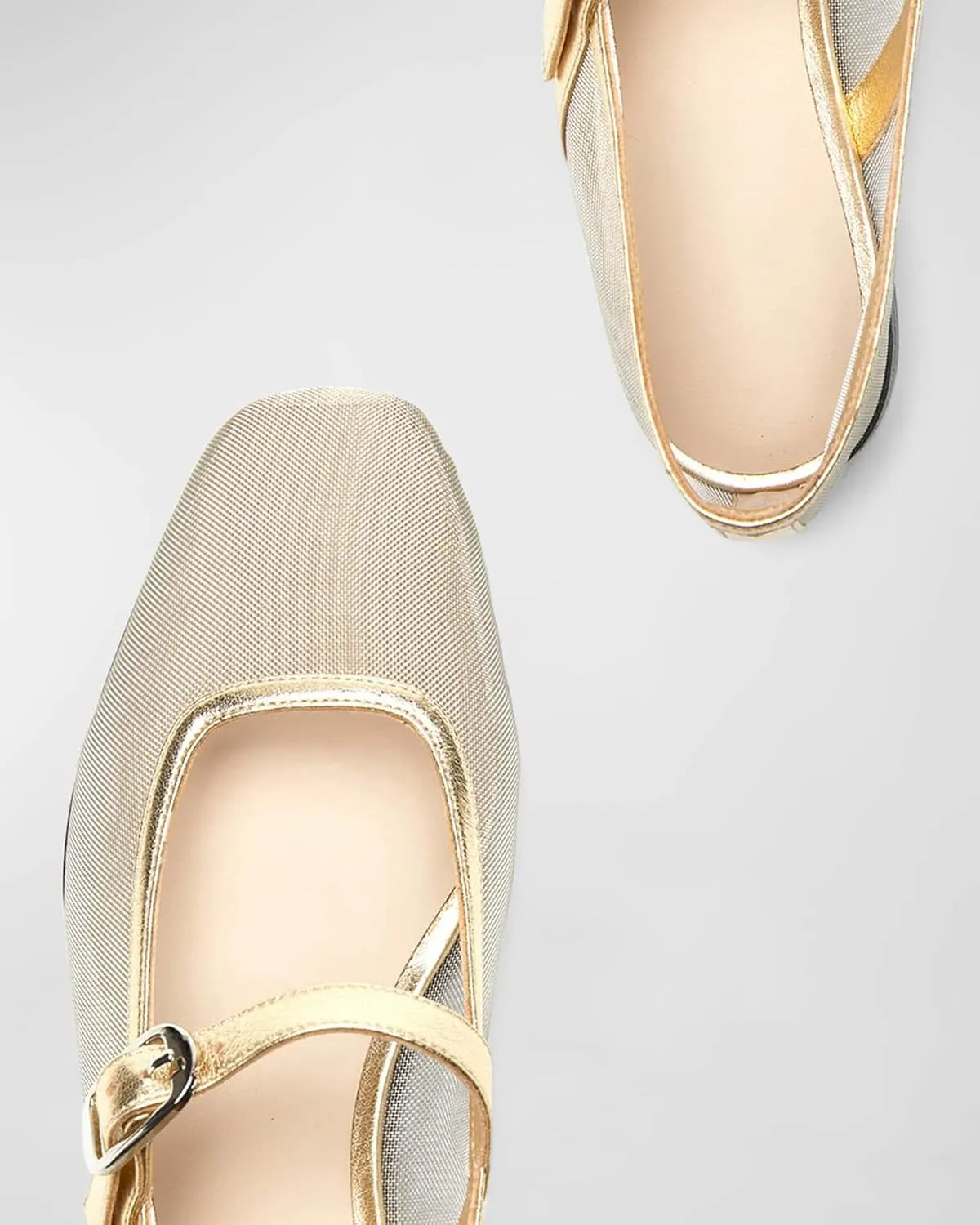 Tulle Mesh Ballet Flats for Women Slingback Square Toe Buckle Strap Slip On Fishnet Ballerina Shoes Casual Comfortable Dress Mary Jane Flat Sandals Leather