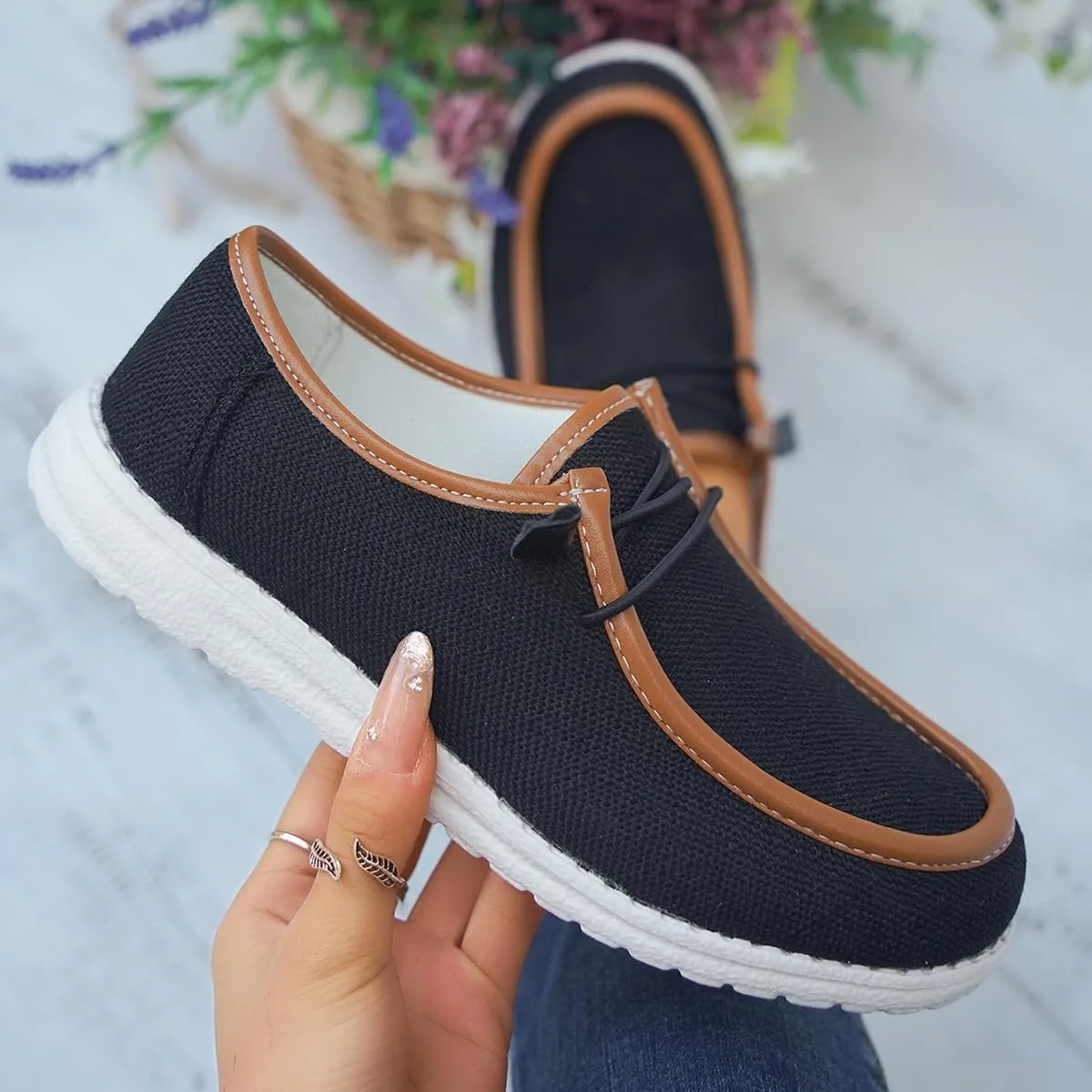Unisex Slip-on Plaid Canvas Loafers for Women Men Low Top Outdoor Flat Walking Shoes Drving Shoes Sneakers| Comfortable & Light-Weight