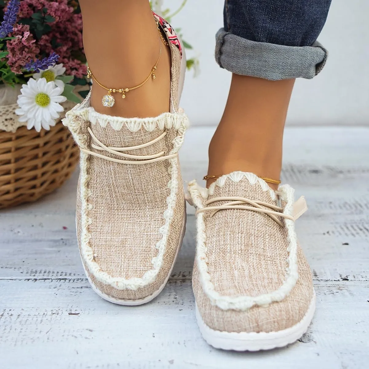 Unisex Slip-on Plaid Canvas Loafers for Women Men Low Top Outdoor Flat Walking Shoes Drving Shoes Sneakers| Comfortable & Light-Weight