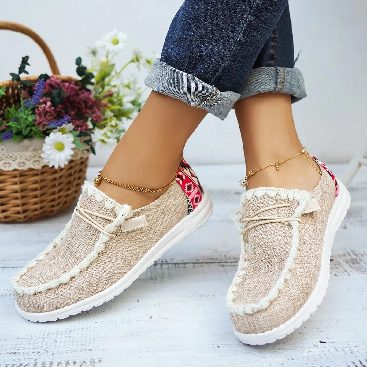 Unisex Slip-on Plaid Canvas Loafers for Women Men Low Top Outdoor Flat Walking Shoes Drving Shoes Sneakers| Comfortable & Light-Weight