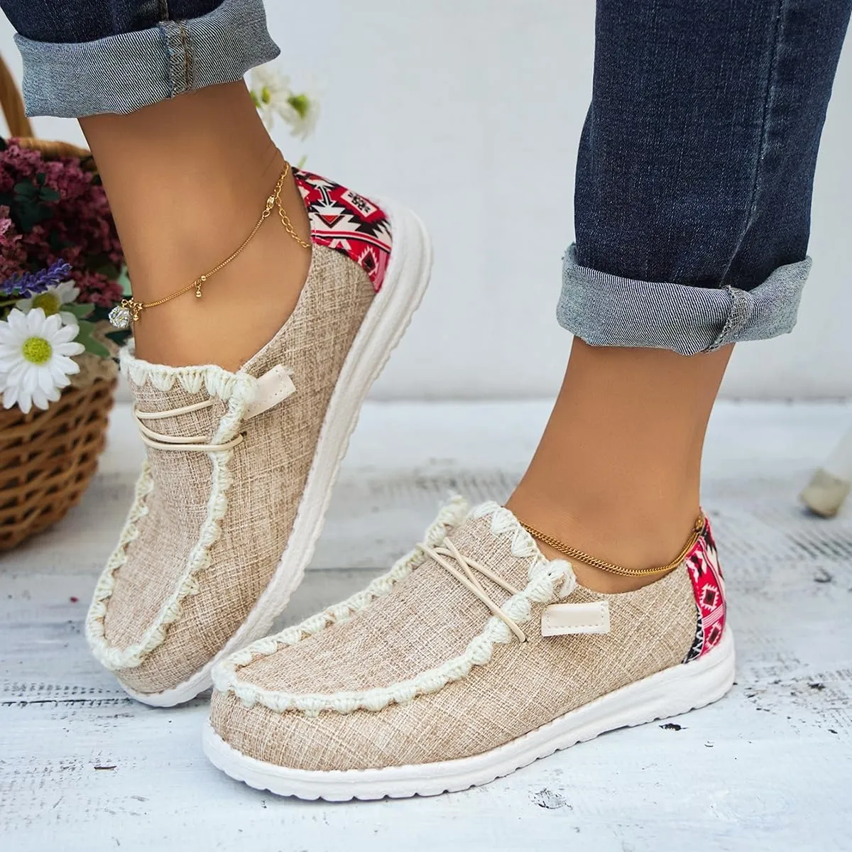 Unisex Slip-on Plaid Canvas Loafers for Women Men Low Top Outdoor Flat Walking Shoes Drving Shoes Sneakers| Comfortable & Light-Weight