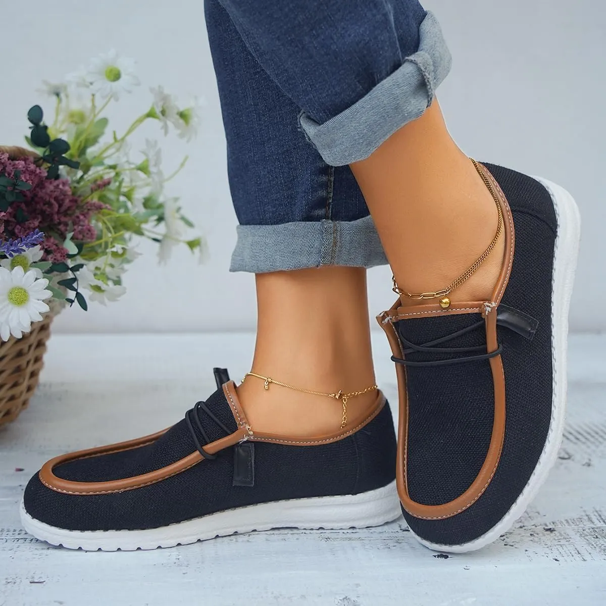 Unisex Slip-on Plaid Canvas Loafers for Women Men Low Top Outdoor Flat Walking Shoes Drving Shoes Sneakers| Comfortable & Light-Weight