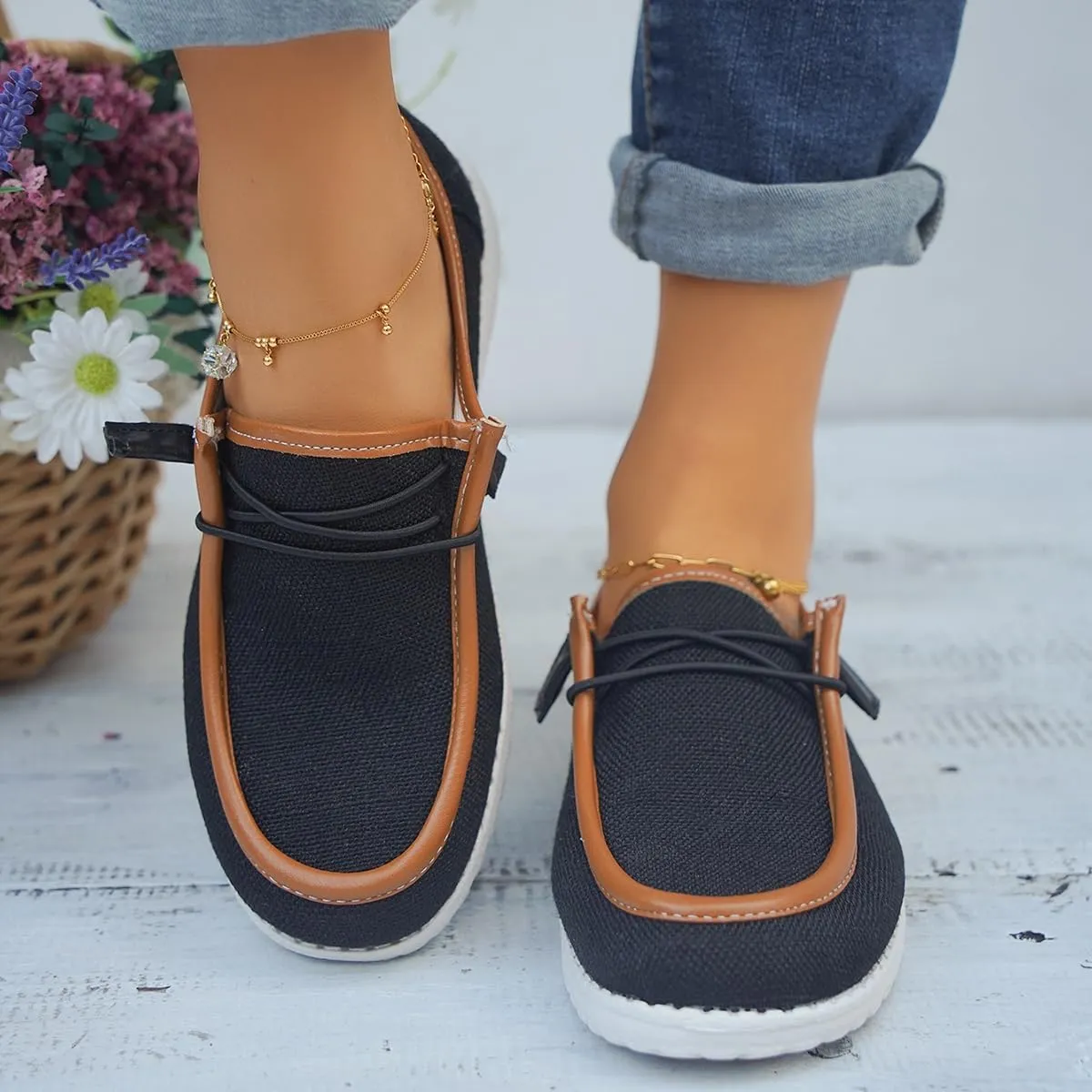 Unisex Slip-on Plaid Canvas Loafers for Women Men Low Top Outdoor Flat Walking Shoes Drving Shoes Sneakers| Comfortable & Light-Weight