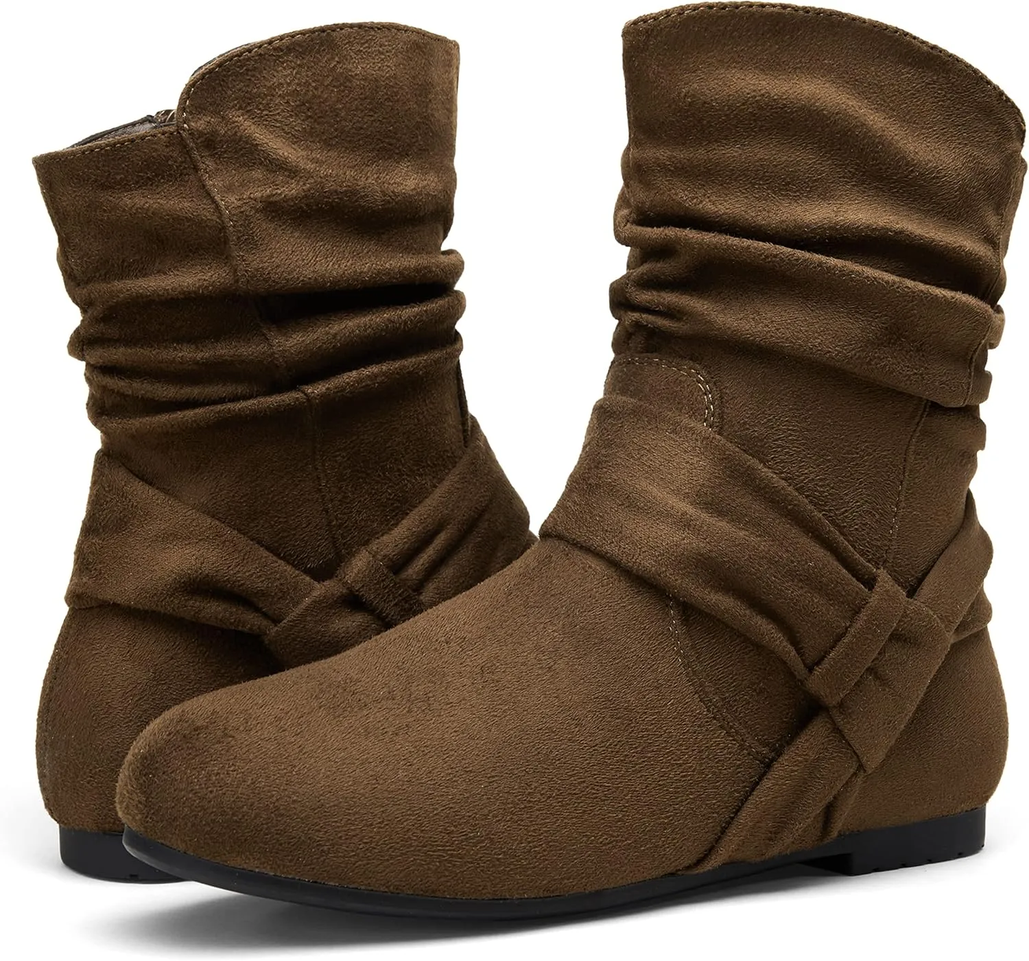 Vepose Women's Slouch Ankle Flat Boots Fashion Short Low Heel Zipper 939A Booties