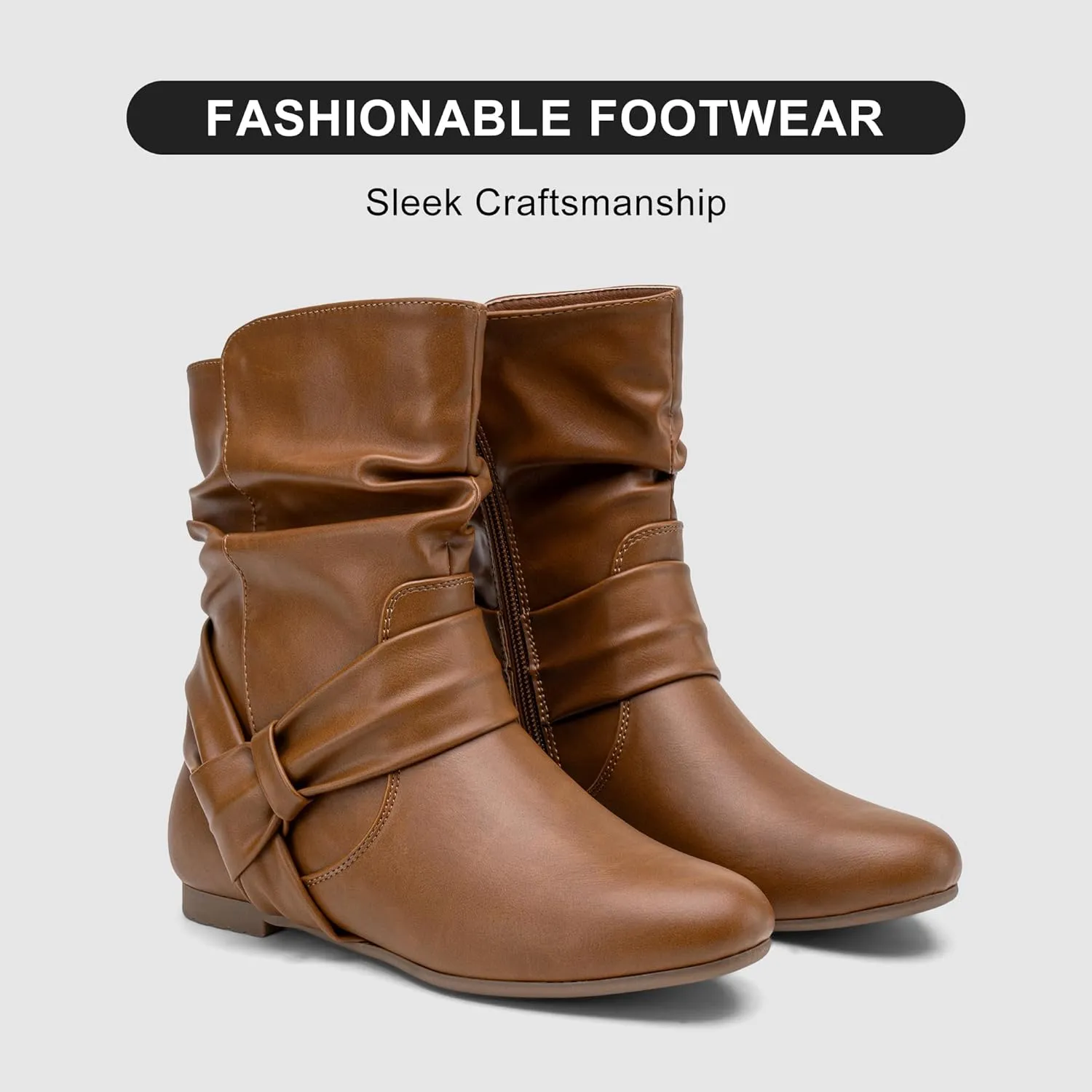 Vepose Women's Slouch Ankle Flat Boots Fashion Short Low Heel Zipper 939A Booties