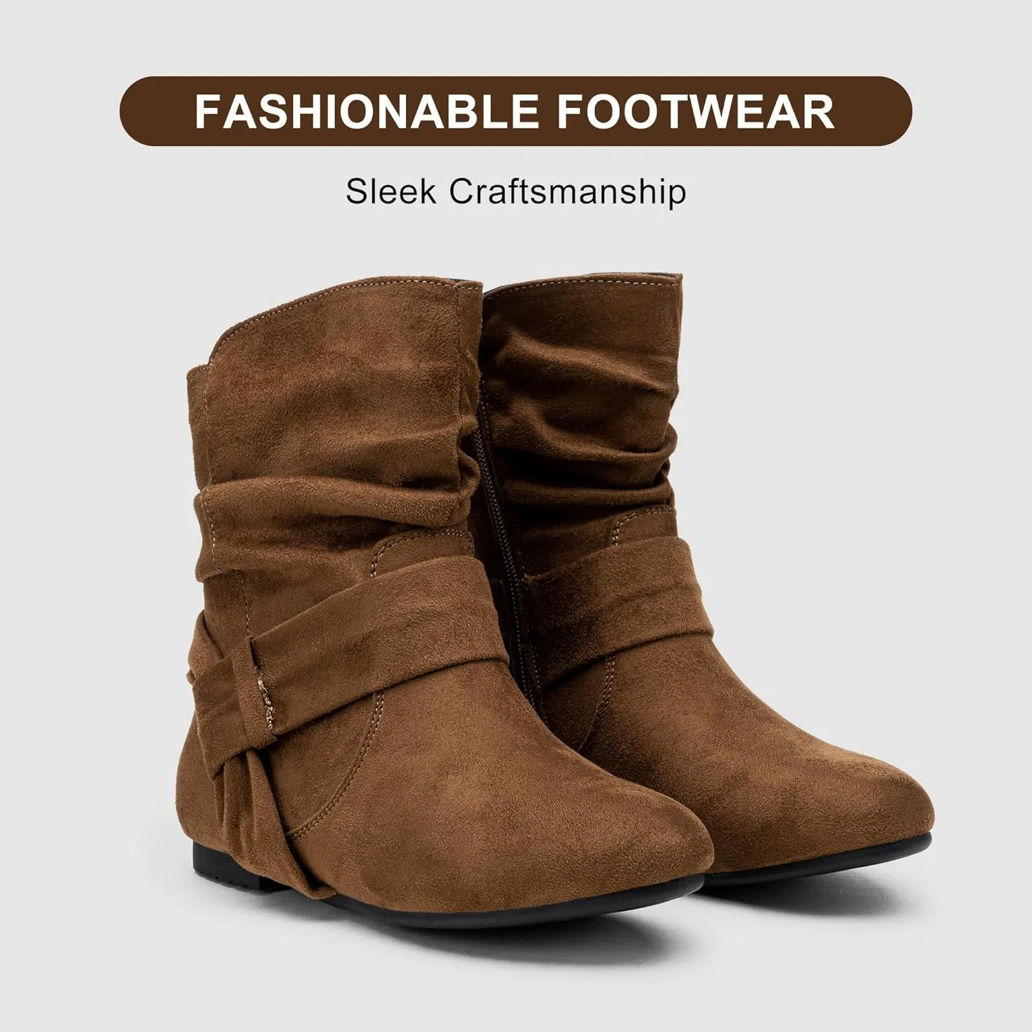 Vepose Women's Slouch Ankle Flat Boots Fashion Short Low Heel Zipper 939A Booties