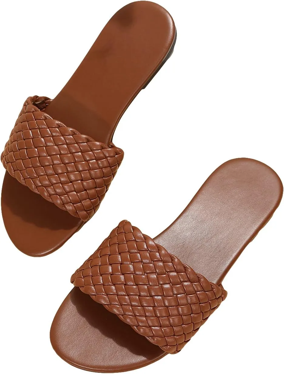 Verdusa Women's Braided Sandals Open Toe Flat Sandals Summer Slides