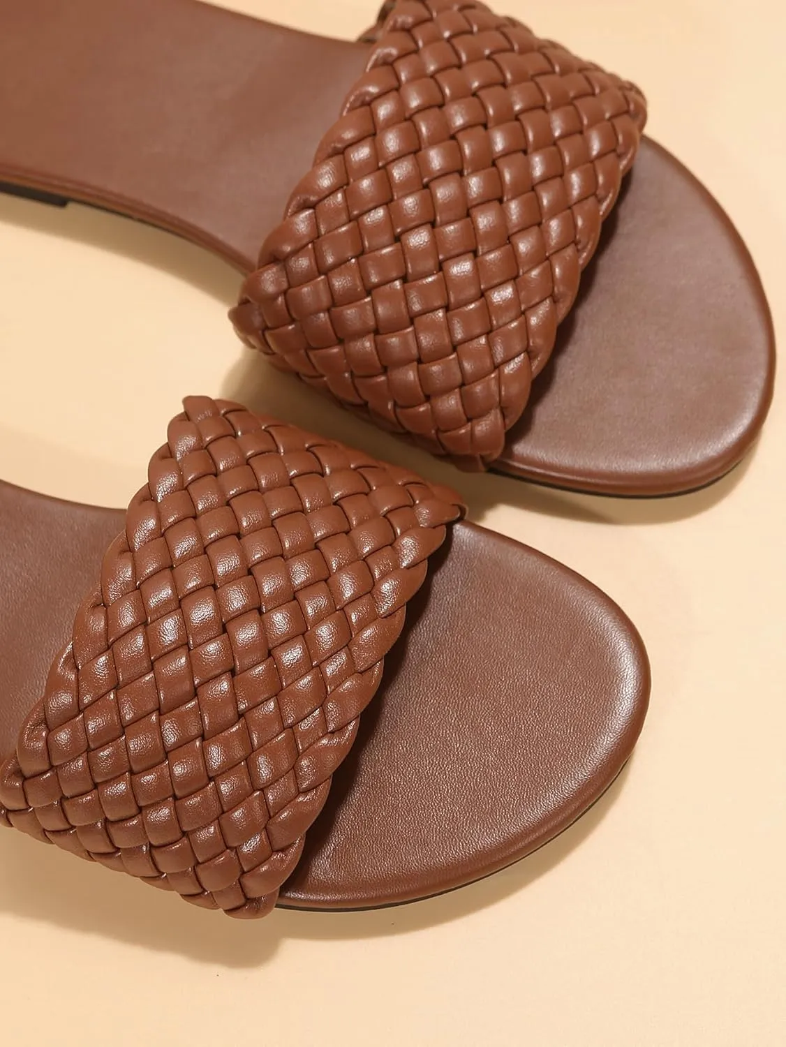 Verdusa Women's Braided Sandals Open Toe Flat Sandals Summer Slides