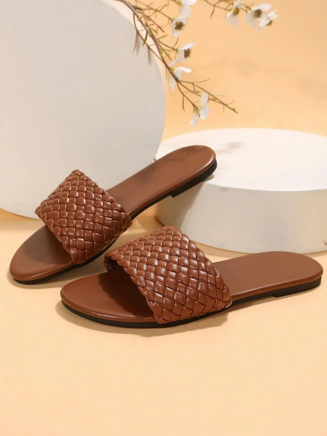Verdusa Women's Braided Sandals Open Toe Flat Sandals Summer Slides